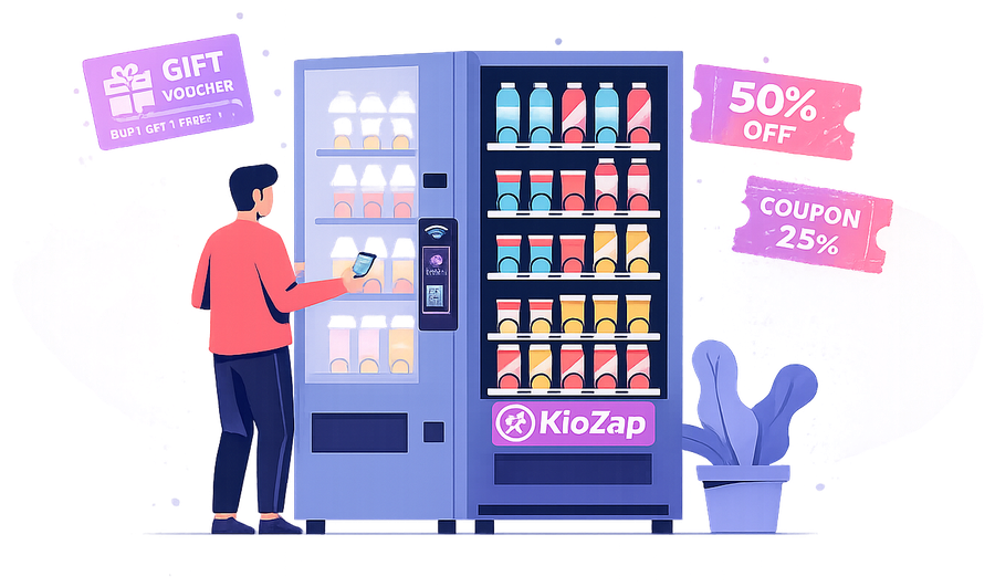 Consumer paying at a Kiozap-enabled vending machine by scanning a QR code with their phone